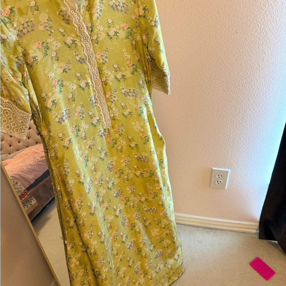Floral Green Kaftan Dress